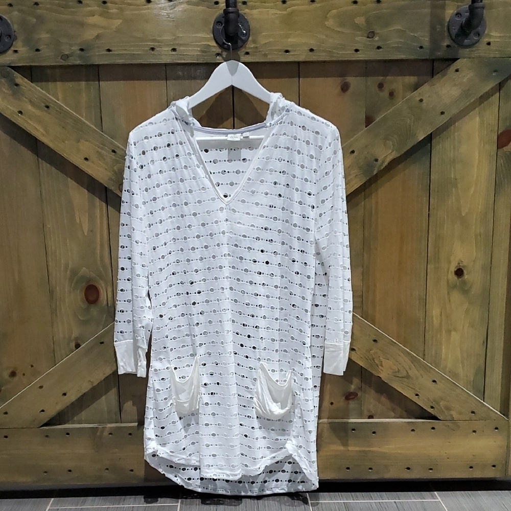 Saint Tropez West White Hooded Tunic with Pockets Getaway Beach Coastal
